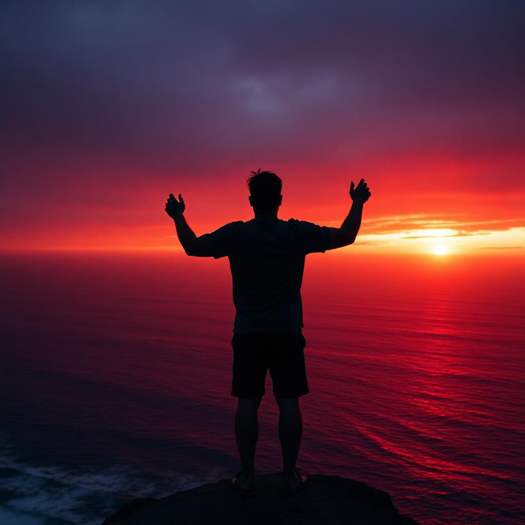 Silhouette rising at sunset